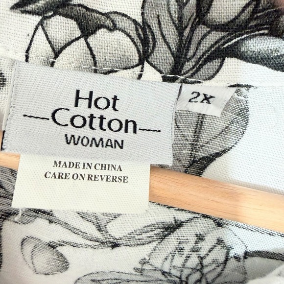 Hot Cotton Floral Linen Blend Button Front Blouse‎ - Picture 3 of 8